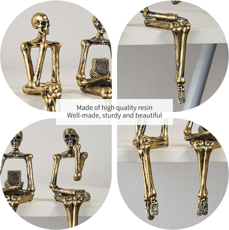 XINXUAN Flexible anti-break Halloween Decorations Skull Statue Home Decor, Modern Bookshelf and Desk Decor, Set of 3 (Retro - Gold) Major city pickup option - Image 5