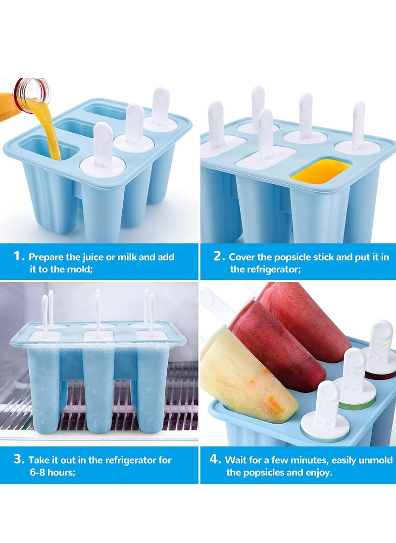 SYOSI - SYOSI Ice Lolly Moulds 2 Shapes Silicone Popsicle Molds Ice Cream Mould with Sticks Reusable Ice Pop Moulds BPA Free Ice Lolly Maker for Children Adults DIY Ice Popsicle Mold 6 Cavity - Image 1