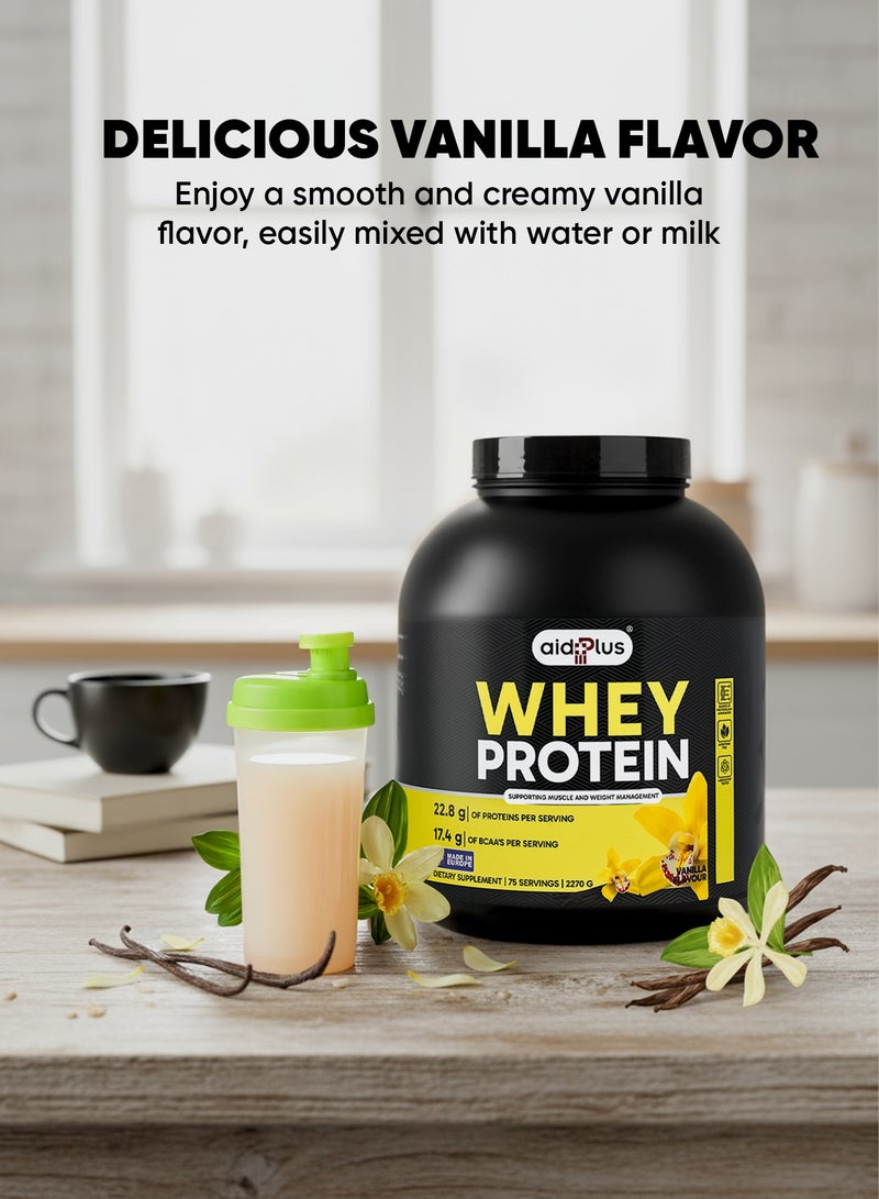 AID PLUS بروتين واي بّي سي بنكهة الفانيليا، 2270غ | 75غ بروتين لكل حصة | مركز بروتين واي لنمو العضلات والتعافي | خالي من الجلوتين واللاكتوز - Image 3