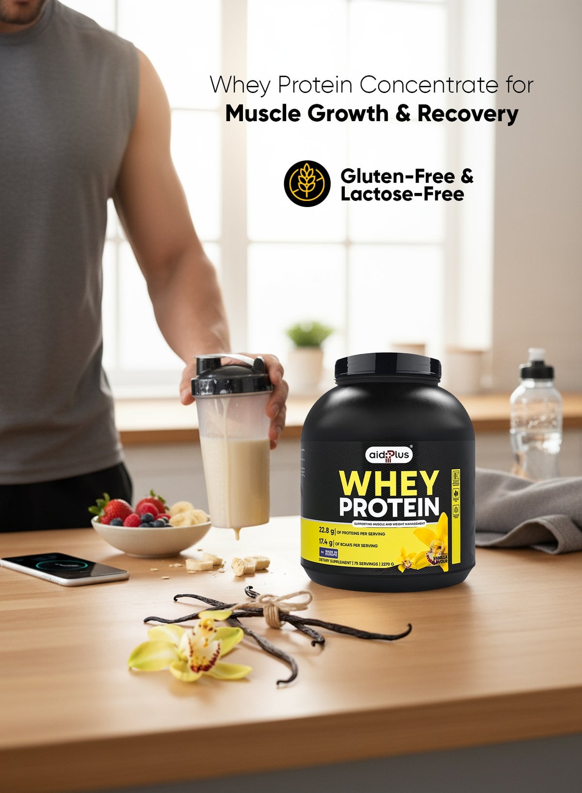 Wpc Vanilla, 2270G | 75G Protein Per Serving | Whey Protein Concentrate For Muscle Growth & Recovery | Gluten-Free & Lactose-Free