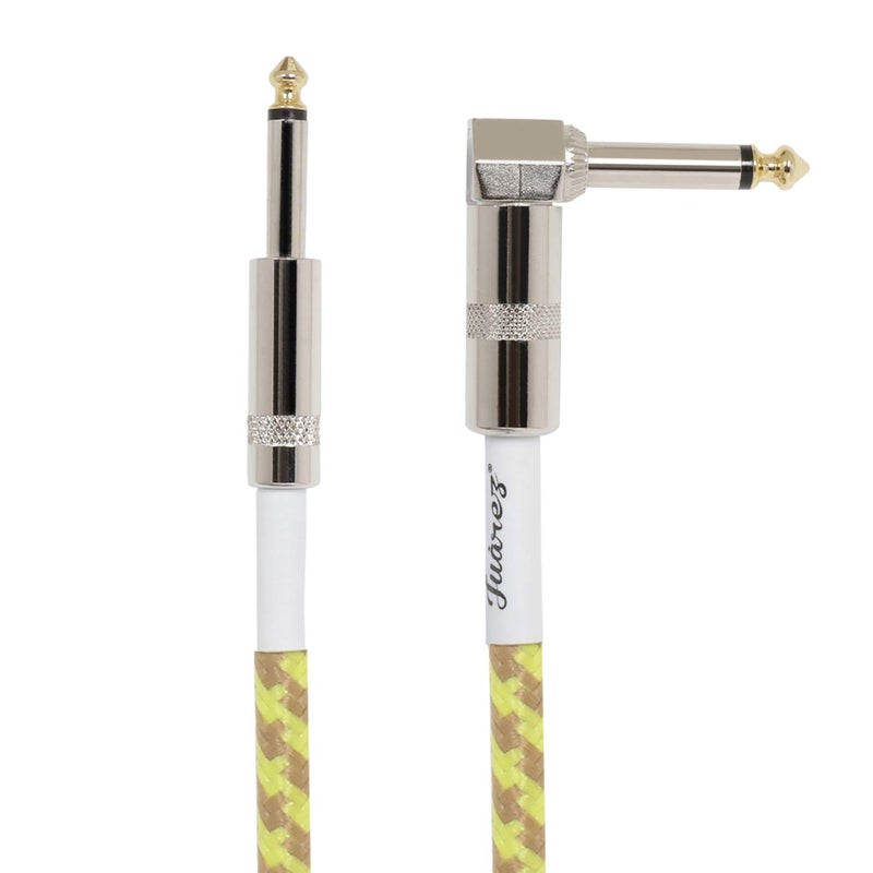 Juarez كابل آلة موسيقية JAG130YL لجيتار البيس الكهربائي كابل جيتار بزاوية صحيحة حماية احترافية من الضوضاء 6.3 مم 1/4 بوصة لجيتار البيس لوحات المفاتيح مكبرات الصوت (3م أصفر) - Image 1