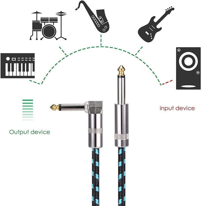 Juarez كابل آلة موسيقية JAG130YL لجيتار البيس الكهربائي كابل جيتار بزاوية صحيحة حماية احترافية من الضوضاء 6.3 مم 1/4 بوصة لجيتار البيس لوحات المفاتيح مكبرات الصوت (3م أصفر) - Image 4