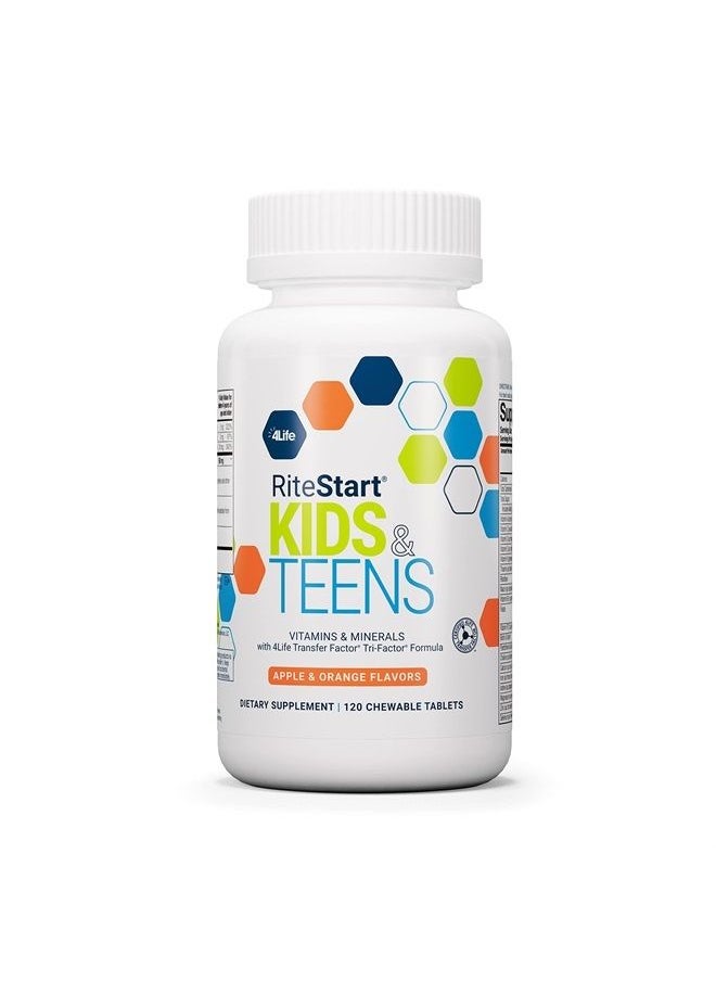 4life - RiteStart Kids & Teens - Apple and Orange Flavors - 22 Essential Vitamins and Minerals - Ages 2 and Up - Immune System Support Transfer Factor - Brain Support - 120 Chewable Tablets - Image 1