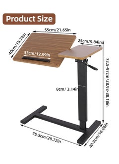WISFOR Overbed Table with Hidden Wheels Swivel Tablelop Extra Large Medical Bedside Table 80×40cm Adjustable C-Shaped Snack Table Mobile Sofa Side Table Rolling Laptop Desk for Home and Hospital Use  - Image 2