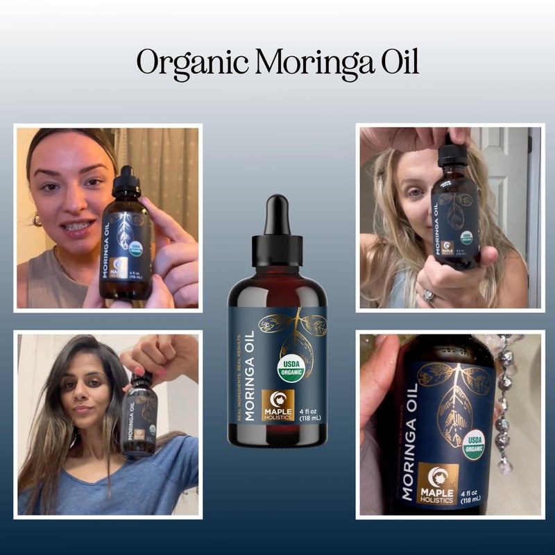 Maple Holistics Organic Moringa Oil for Hair and Skin - Cold Pressed Virgin Unrefined Natural Pure USDA Organic Hair Oil for Dry Damaged Hair and Ultra Hydrating Face Oil - Carrier Oil for Essential Oils Mixing - Image 2