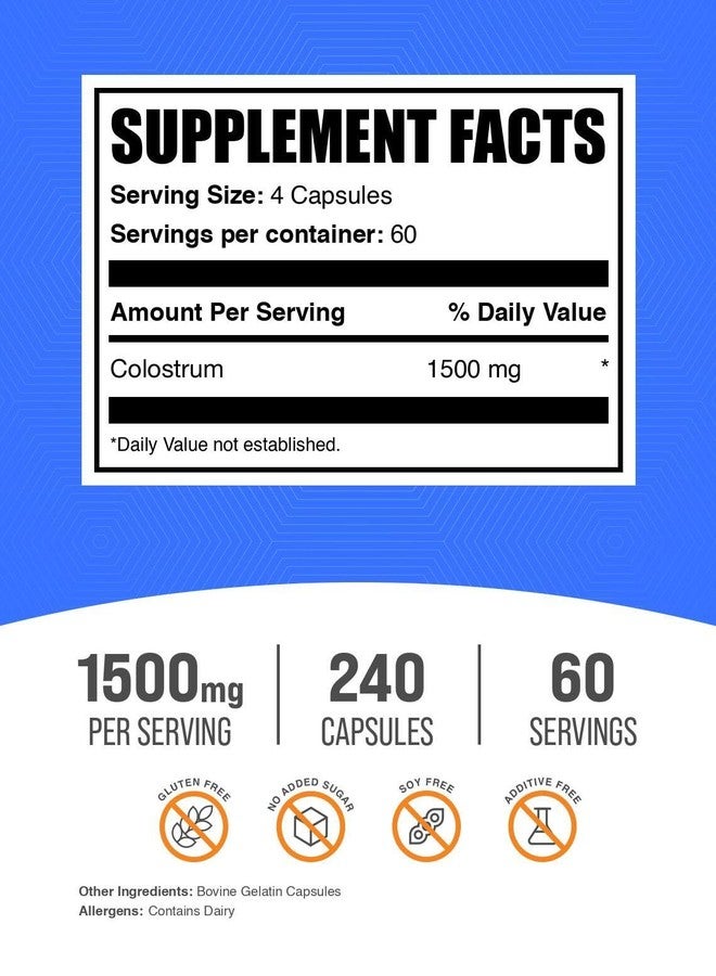 بالك سابلمنتس كبسولات اللبأ من BulkSupplements.com - مكمل غذائي من اللبأ البقري - خالٍ من الغلوتين، 240 كبسولة (عبوة واحدة) - Image 2