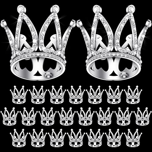 Yulejo 24 Pcs Crown Cake Topper Mini Baby Crown Tiny Queen Small Alloy Crystal Princess Headpiece Cake Decoration for Women Lady Girl Bridal Wedding Royal Themed Baby Shower Birthday PartySilver - Image 1