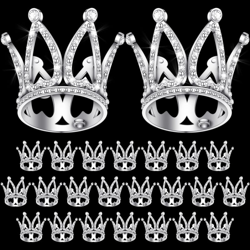 Yulejo 24 Pcs Crown Cake Topper Mini Baby Crown Tiny Queen Small Alloy Crystal Princess Headpiece Cake Decoration for Women Lady Girl Bridal Wedding Royal Themed Baby Shower Birthday PartySilver - Image 3
