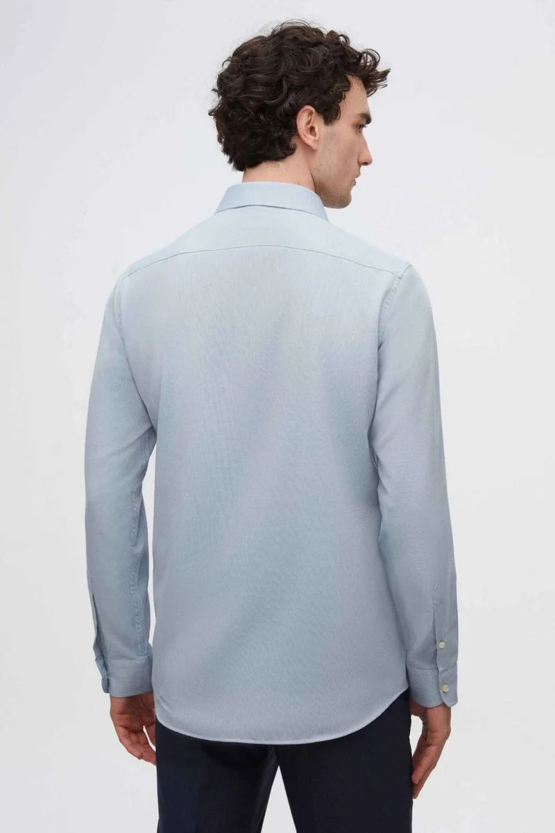 دي أس دامات Slim Fit Light Blue Italian Collar Dobby Shirt 2HF02ORT3185