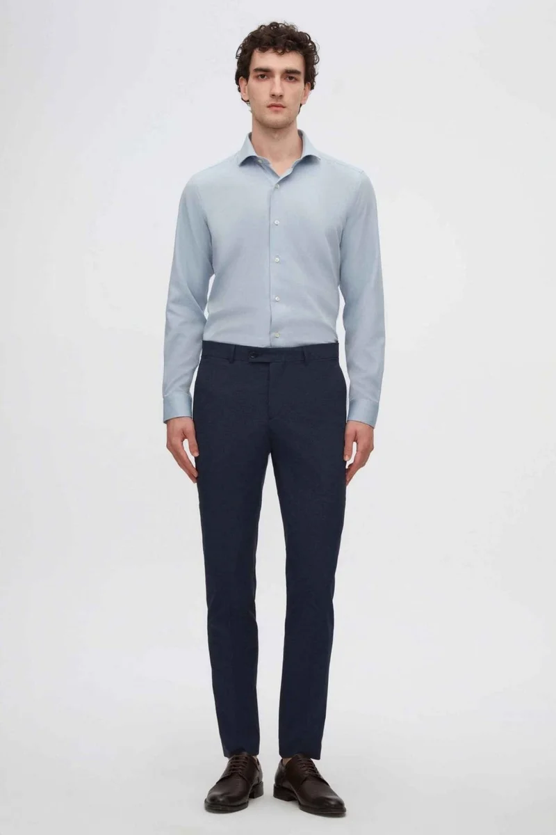 دي أس دامات Slim Fit Light Blue Italian Collar Dobby Shirt 2HF02ORT3185
