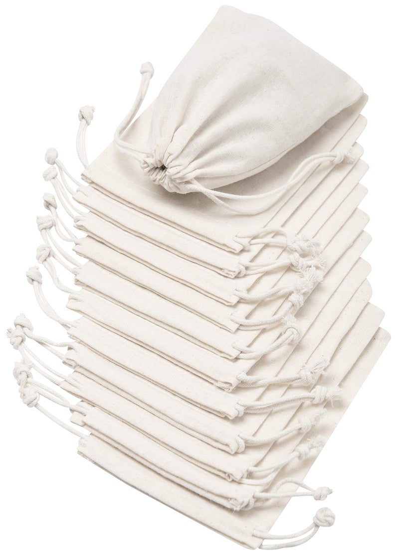 DR 100 Percent Cotton Muslin Drawstring Bags For Storage Pantry Gifts Beige 4 x 6 inch 12 pack