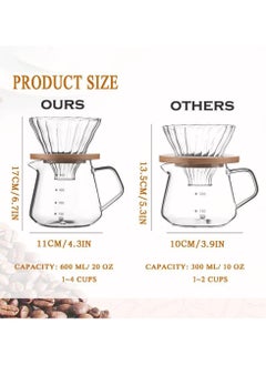 Aideli V60 Coffee Maker 600ml Glass Drip Coffee Pot With Filter Portable Coffee Pot  - Image 5