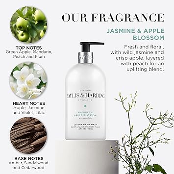 Baylis & Harding بايليس هاردينغ غسول يدين ياسمين وزهرة التفاح حزمة الأعمال 1 × حامل حائط 3 × 500 مل زجاجات صديقة للنباتيين - Image 4