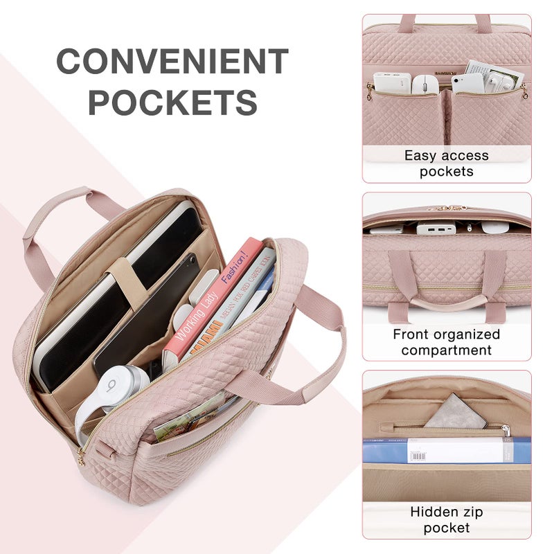 BAGSMART BAGSMART Laptop Bag, 15.6/17.3 Inch Briefcase for Women Large Laptop Case Computer Bag Office Travel Business, Pink  - Image 3