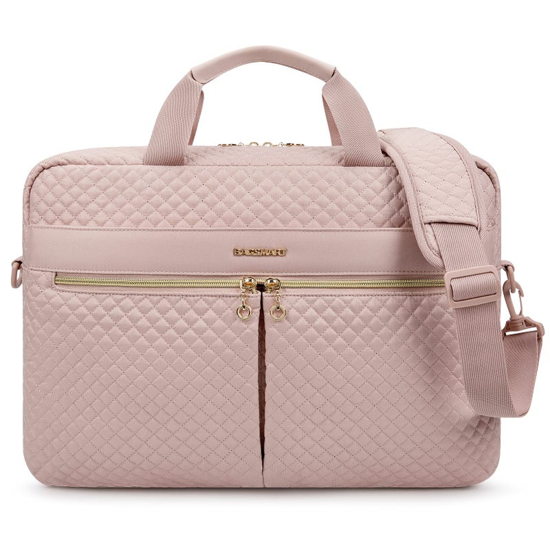 BAGSMART BAGSMART Laptop Bag, 15.6/17.3 Inch Briefcase for Women Large Laptop Case Computer Bag Office Travel Business, Pink  - Image 1