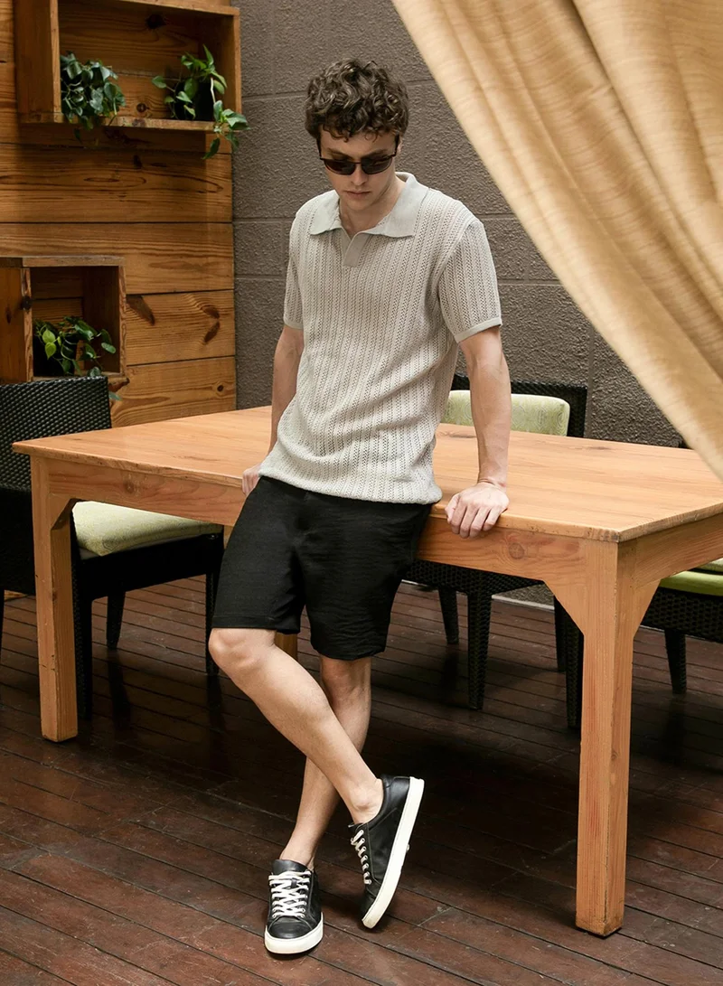 كامبوس سوترا Men's Ash Grey Stripe-Textured Polo T-Shirt