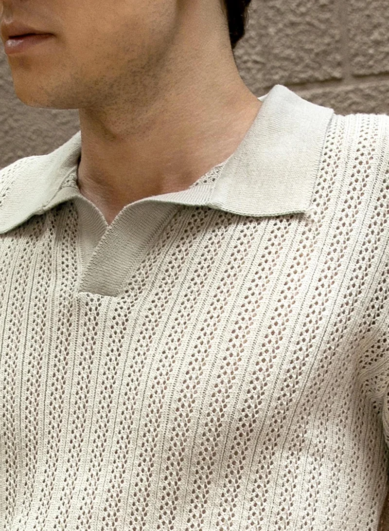 كامبوس سوترا Men's Ash Grey Stripe-Textured Polo T-Shirt