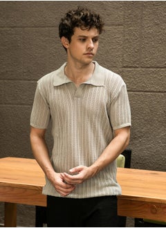 كامبوس سوترا Men's Ash Grey Stripe-Textured Polo T-Shirt  - Image 2