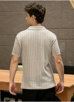 كامبوس سوترا Men's Ash Grey Stripe-Textured Polo T-Shirt  - Image 5