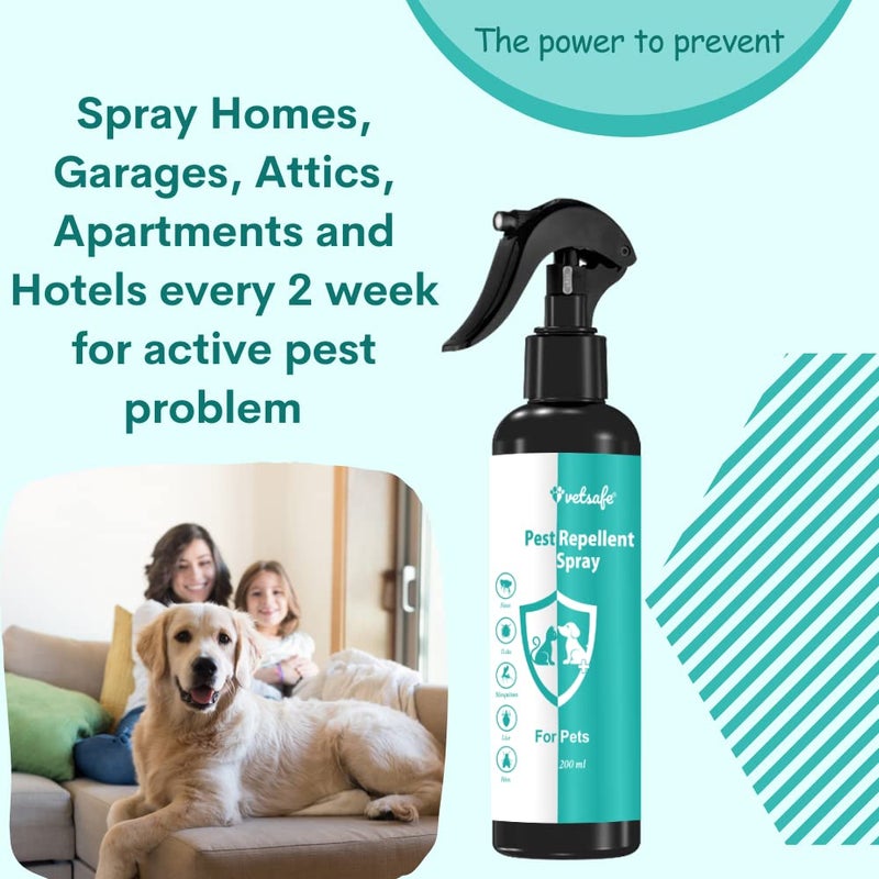 VetSafe Pet Pest Repellent Spray 200 ml | Flea & Tick Protection | Mosquito Repellent for Dogs & Cats - Image 3