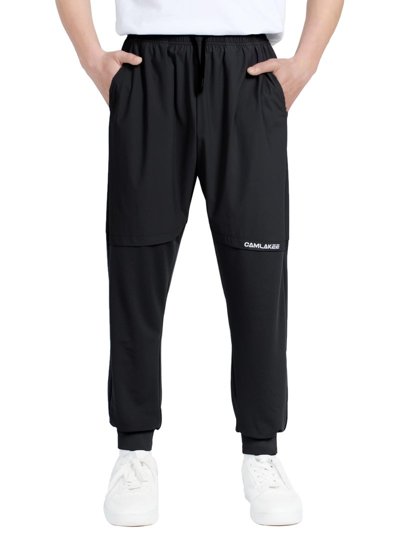 CAMLAKEE Boys' Mesh Athletic Sweatpants Kids Lightweight Joggers Quick Dry Active Running Pants Black 12-13 Years - Image 1