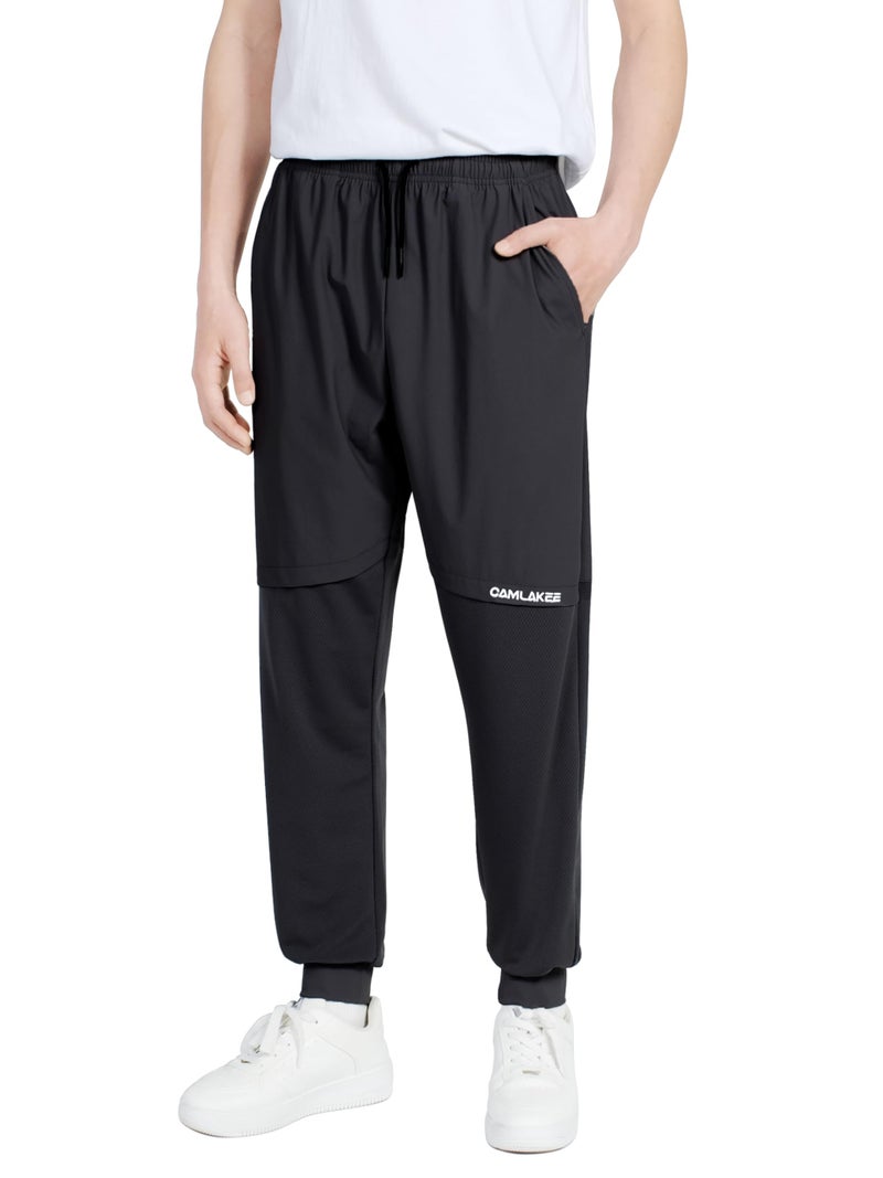 CAMLAKEE Boys' Mesh Athletic Sweatpants Kids Lightweight Joggers Quick Dry Active Running Pants Black 12-13 Years - Image 2