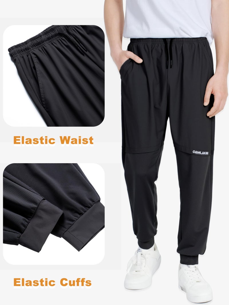 CAMLAKEE Boys' Mesh Athletic Sweatpants Kids Lightweight Joggers Quick Dry Active Running Pants Black 12-13 Years - Image 4