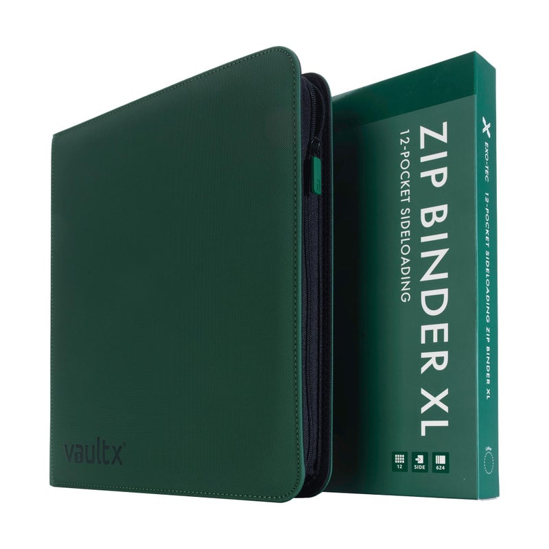 Vault X 12 XL Pocket Trading Card Zip Binder, 624 Cards, Premium Exo-Tec Album Material, 26 Side-Loading Pages, Folder for Collectible Card Games, Sports, TCG (Green) - Image 1