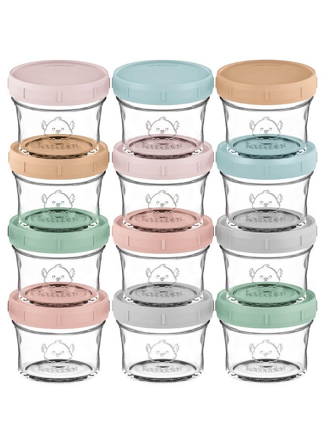 KeaBabies 12pk 4oz Glass Baby Food Containers with Lids - Leak-Proof, Microwavable Small Glass Jars, Baby Purees & Toddler Snack Storage Containers, BPA-Free, Dishwasher & Freezer Safe (Musk Dusk) - Image 1