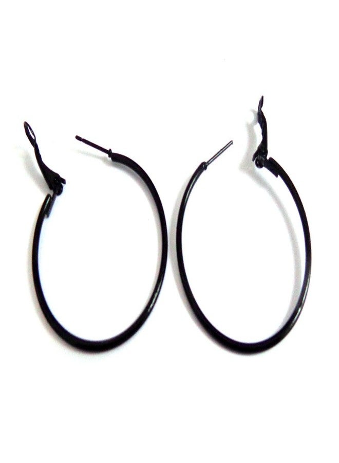 Color Hoop Earrings Simple Thin Hoop Earrings 1 Inch Hoop Earrings (Black)