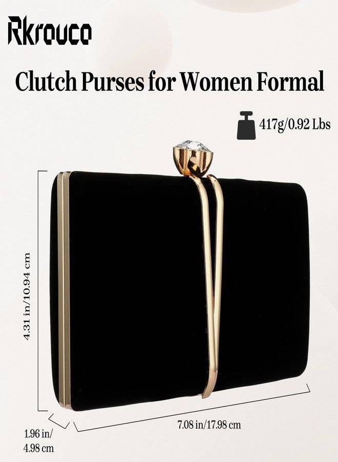 Rkrouco Clutch Bags for Women Vintage Evening Bag Diamond Handbag Suede Velvet Purse With Detachable Chain for Wedding Bridal Prom Cocktail Party Ladies Evening Handbag (Black) - Image 4