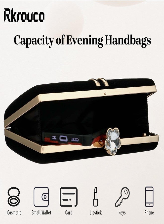 Rkrouco Clutch Bags for Women Vintage Evening Bag Diamond Handbag Suede Velvet Purse With Detachable Chain for Wedding Bridal Prom Cocktail Party Ladies Evening Handbag (Black) - Image 5