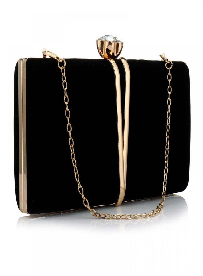 Rkrouco Clutch Bags for Women Vintage Evening Bag Diamond Handbag Suede Velvet Purse With Detachable Chain for Wedding Bridal Prom Cocktail Party Ladies Evening Handbag (Black) - Image 1