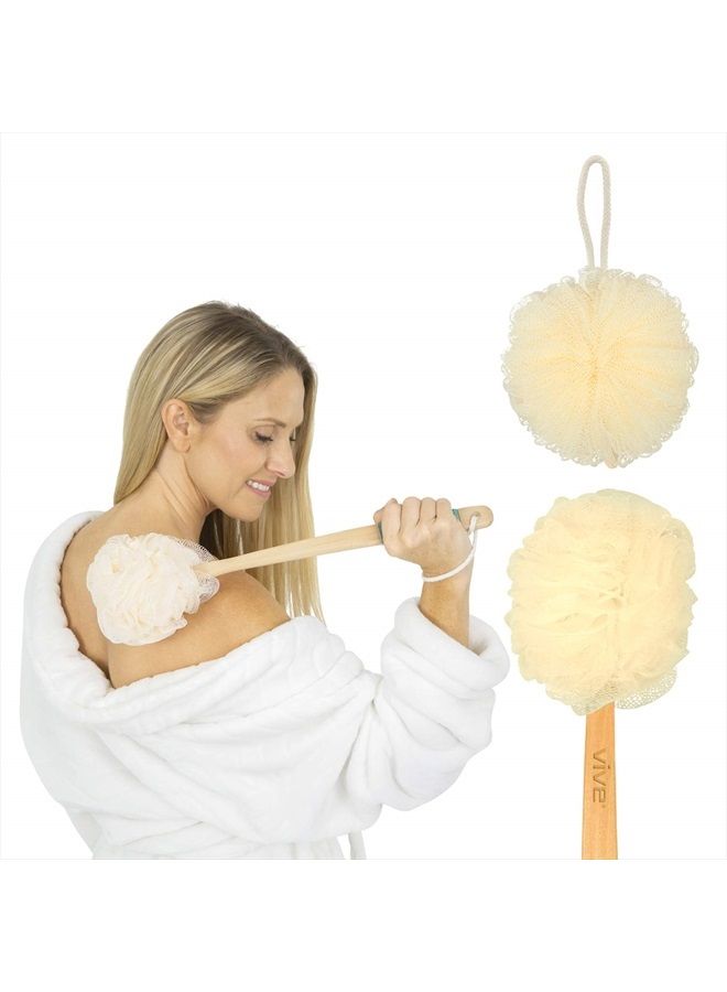 VIVE Loofah Sponge Back Scrubber - Men & Women Long Handled Exfoliating Bath & Shower Body Brush - Handheld Luffa Pouf on a Stick for Body, Face Washing - Spa Wash Lufa - Image 1