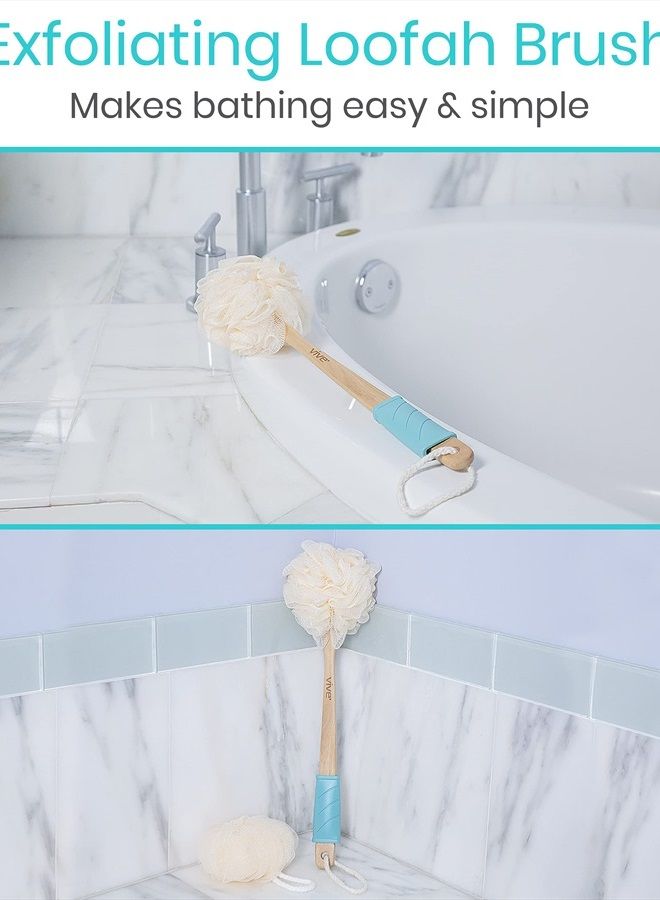 VIVE Loofah Sponge Back Scrubber - Men & Women Long Handled Exfoliating Bath & Shower Body Brush - Handheld Luffa Pouf on a Stick for Body, Face Washing - Spa Wash Lufa - Image 4