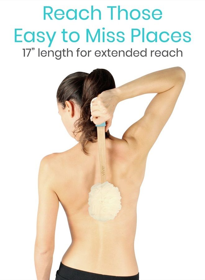 VIVE Loofah Sponge Back Scrubber - Men & Women Long Handled Exfoliating Bath & Shower Body Brush - Handheld Luffa Pouf on a Stick for Body, Face Washing - Spa Wash Lufa - Image 2