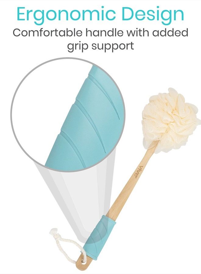 VIVE Loofah Sponge Back Scrubber - Men & Women Long Handled Exfoliating Bath & Shower Body Brush - Handheld Luffa Pouf on a Stick for Body, Face Washing - Spa Wash Lufa - Image 3