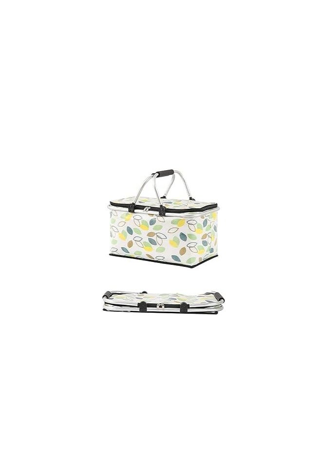 TRASSLE Picnic Basket Bag,Portable Collapsible Shopping Basket with Aluminium Handles,Lunch Box Organizer,Insulated Cooler Bag,Grocery Bag,for Shopping, Travel, Camping(Green leaves)  - Image 2