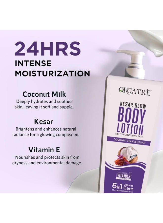 Orgatre Kesar Glow Body Lotion for Dry Skin | Coconut Milk & Saffron | Deep Moisturization & Brightening | 24H Intense Hydration | For Women, Men & Kids | Antioxidant Protection – 400ml - Image 4