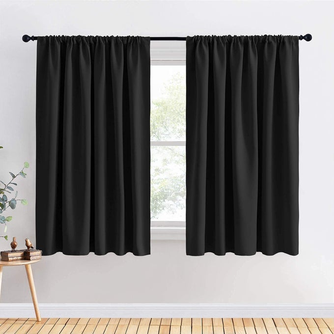 BEDROOM CURTAINS 63 INCH LENGTH BLACK OUT CURTAINS AND DRAPES THERMAL INSULATED LIGHT BLOCK ROD POCKET FOR BEDROOM 70 WIDTH PER PANEL BLACK SET OF 2
