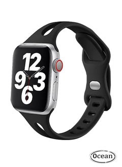 Soft Silicone Slim Thin Narrow Replacement Strap Compatible For Apple Watch SE Series 8/7/6/5/4/3/2/1 (Black, 38mm/40mm/41mm)