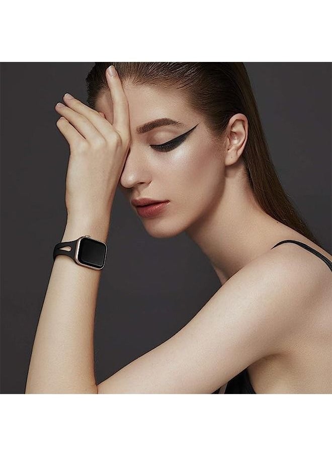 Ocean - Soft Silicone Slim Thin Narrow Replacement Strap Compatible For Apple Watch SE Series 8/7/6/5/4/3/2/1 (Black, 38mm/40mm/41mm) - Image 1
