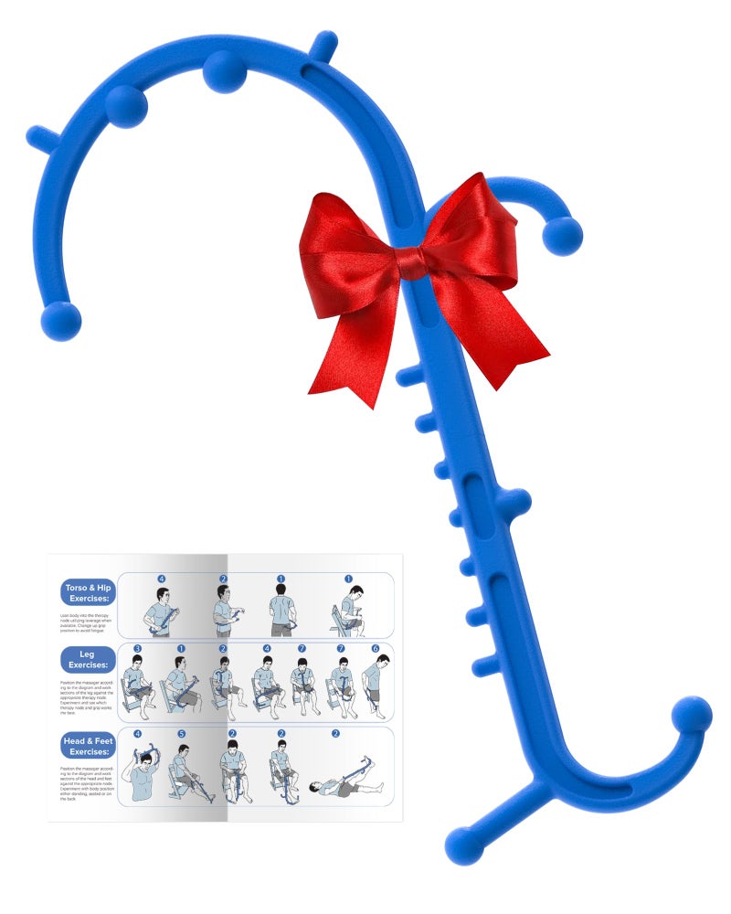Cubetoou Back and Neck Massager for Pain Relief Deep Tissue Upgraded Full Body Trigger Point Cane Massage Tools Massage Stick Pressure Point Hook Muscle Knot Remover Tool Blue