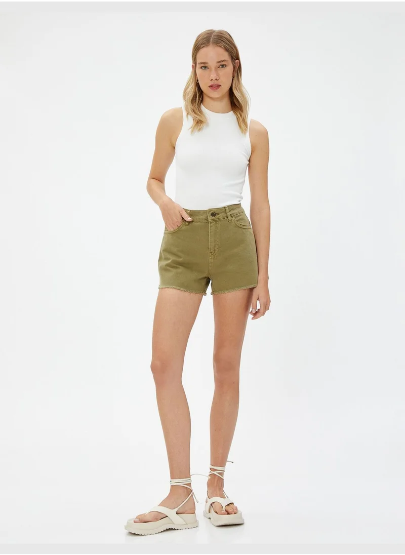 KOTON Destroyed Cotton Pocket Detail Mini Shorts