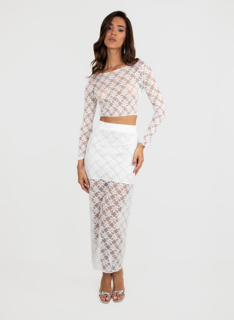 KYVELi Long Sleeves Top and Maxi Skirt See Through Co-Ord Set  - Image 1