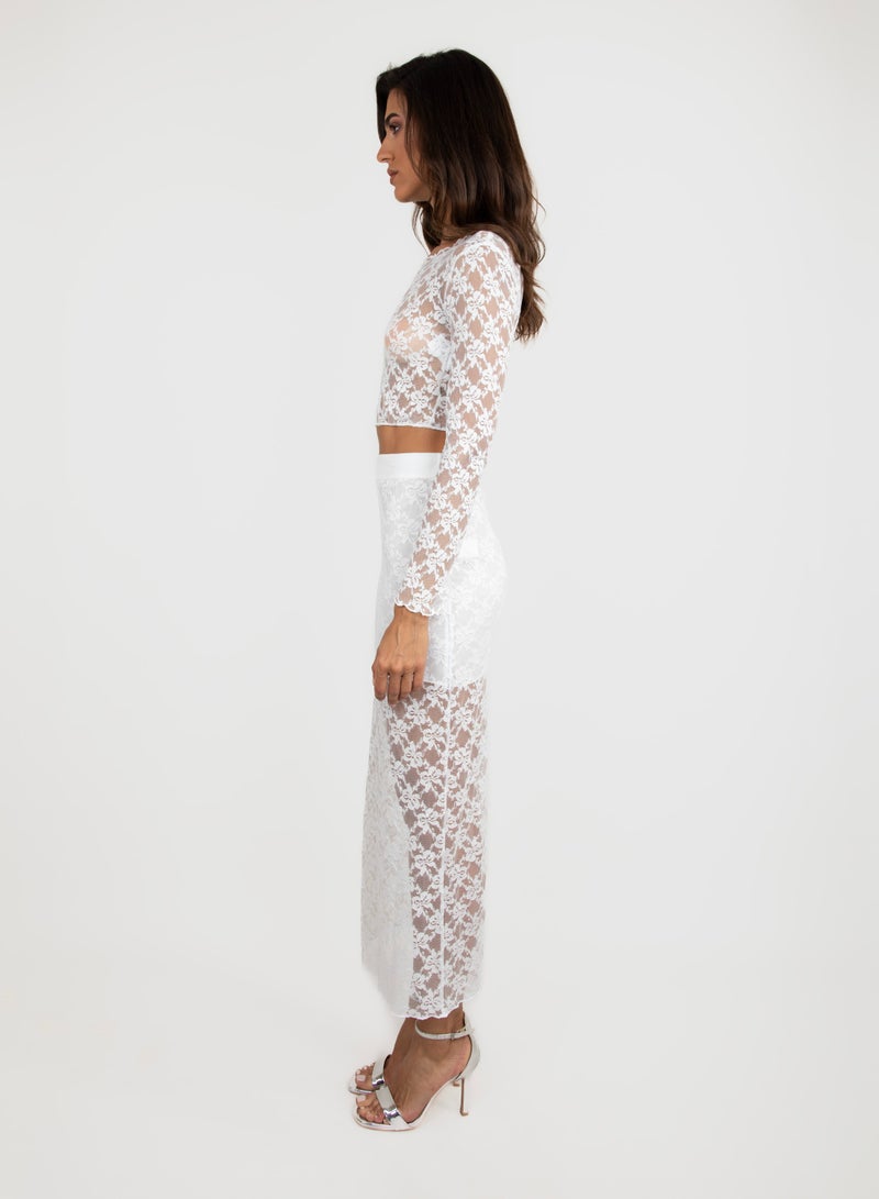 KYVELi Long Sleeves Top and Maxi Skirt See Through Co-Ord Set  - Image 2