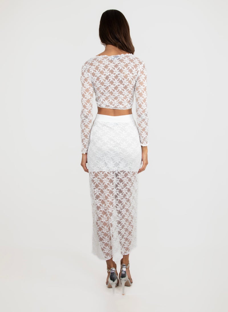KYVELi Long Sleeves Top and Maxi Skirt See Through Co-Ord Set  - Image 3