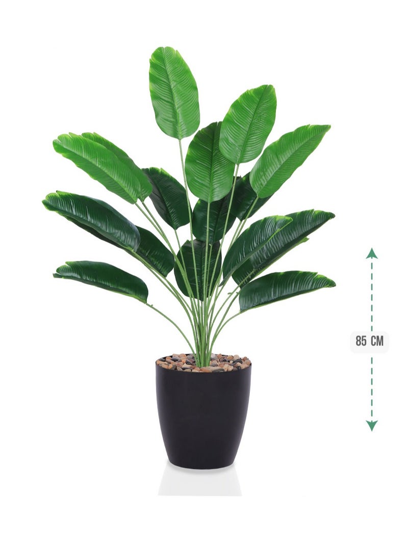 تالا شتلة ورق موز صناعية خضراء بـ18 ورقة في حوض بلاستيك بارتفاع 85 سم – ديكور أنيق يضفي لمسة طبيعية للمنزل والمكتب - Image 1