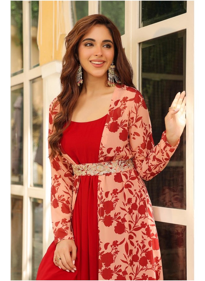 Janasya Women's Maroon Georgette Floral Printed Embroidered Belted Dress with Jacket (JAB24DR00578-XL) - pzsku/ZB49D4439251AE7F63A25Z/45/_/1738305737/3d54712e-faef-455a-b445-f765158738e7