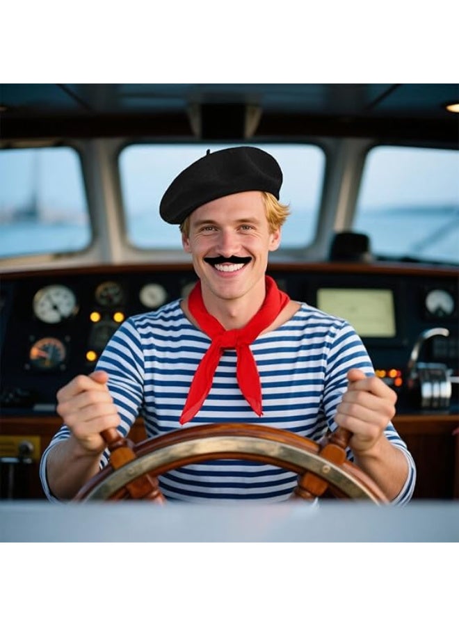JOUDIYA 8 Pieces French Men's Set French Adult Unisex Fancy Dress Costume Accessories Set with Beret Moustache Scarf, Fancy Dress Costume Artist Mime Kit - Image 5